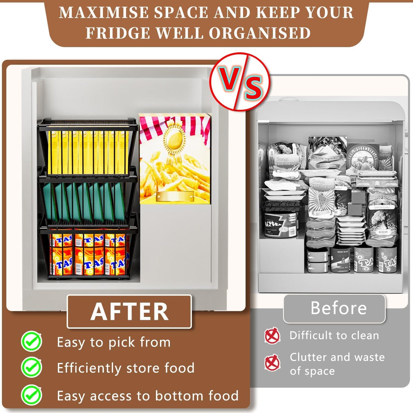 Freezer Organizer Bins ，Enhanced Leak-Proof Bottom，4 Pack Stackable Deep Freezer Organizer Bins for 5 Cu.FT Small Chest Freezer，Easy Get Bottom Foods without Digging（for 5 Cu.Ft