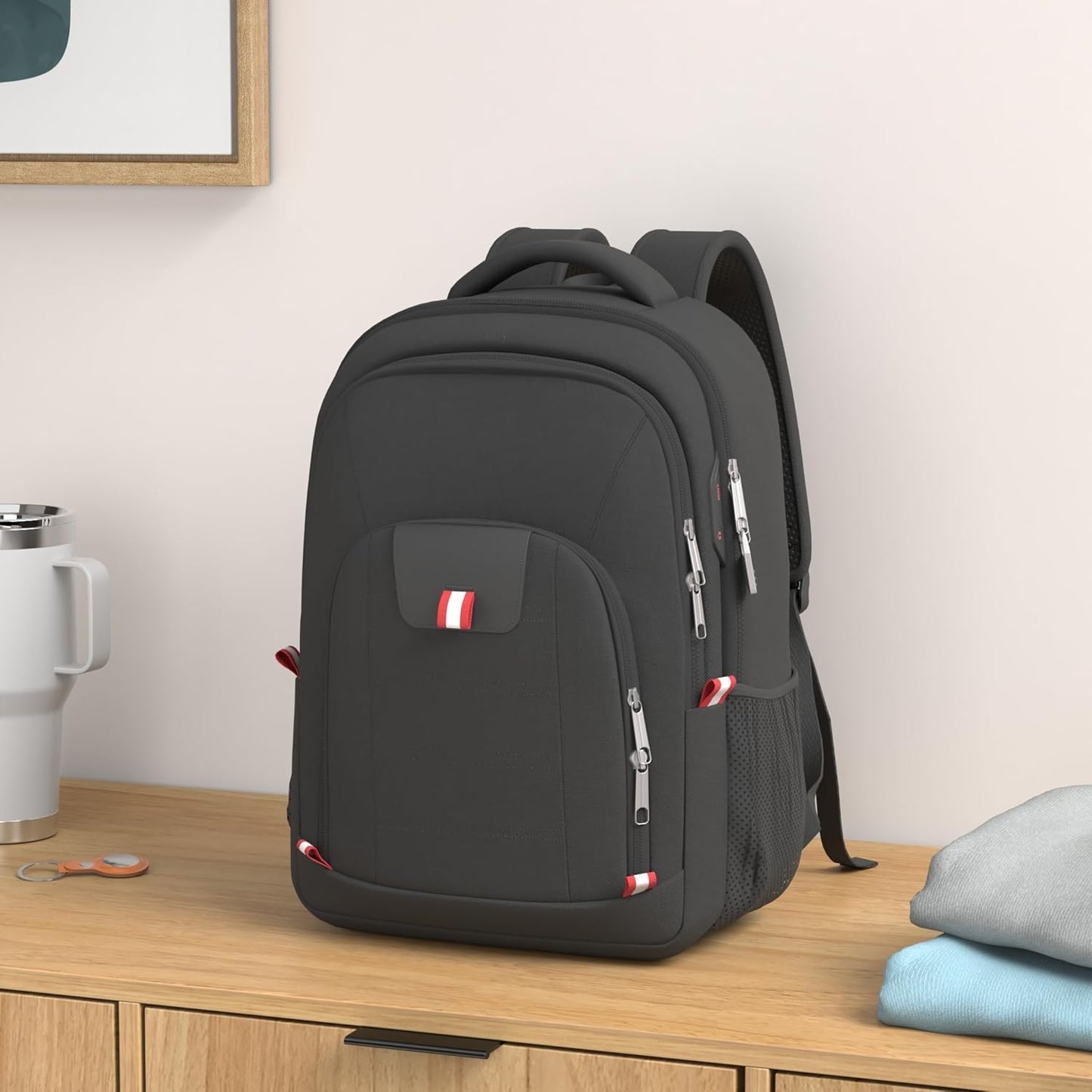 Della Gao Travel Laptop Backpack, Black Backpack for Men and Women with USB Slit Business Computer Back Pack (Black, 15.6 Inch)