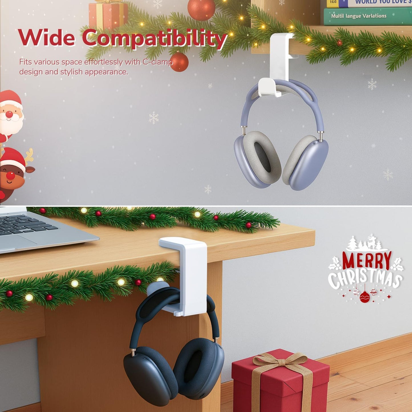 [Xmas Gifts] 3-in-1 PC Gaming Headset&Controller Holder - EURPMASK Headphone Stand w/Adjustable Clamp&2 Controller Holder&Rotating Arm&Cable Organizer,Christmas Card,Bag,Box,Stocking Stuffer for Gamer