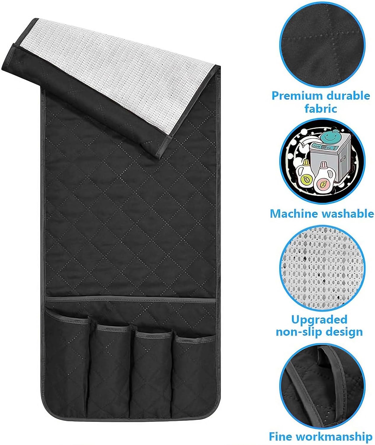 Sofa Armrest Organizer Non-Slip Arm Chair Bedside Caddy Storage Organizer for Recliner Couch with 5 Pockets for Cell Phone TV Remote Control Magazines (BLACK)