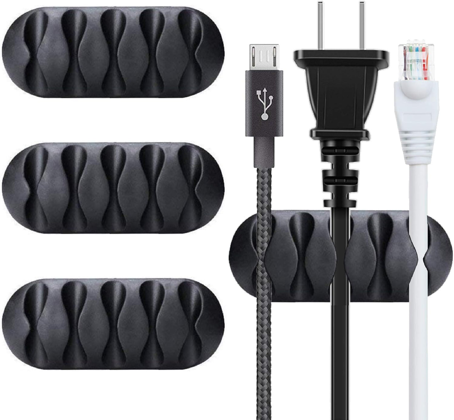 BEADNOVA Cord Organizer Cable Organizer Cable Clips Cord Holder for Desk Management Wire Holder Clips for Computer Desk (Black, 4 pcs)