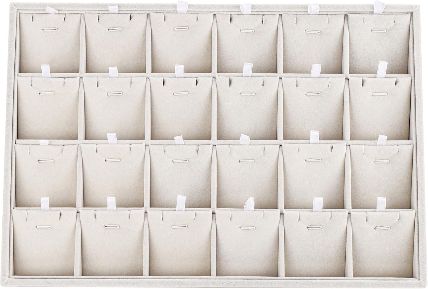 Mornajina 24 Grids Stackable Jewelry Tray Organizer with Removable Dividers, Velvet Jewelry Display Tray for Earrings Necklaces Bracelet Rings Display Showcase - Beige