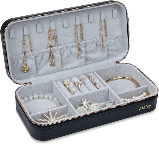 Travel Jewelry Case Organizer, Portable Jewellery Box for Women Jewelry Travel Organizer for Rings Earrings Necklaces Bracelets Watch, Black C