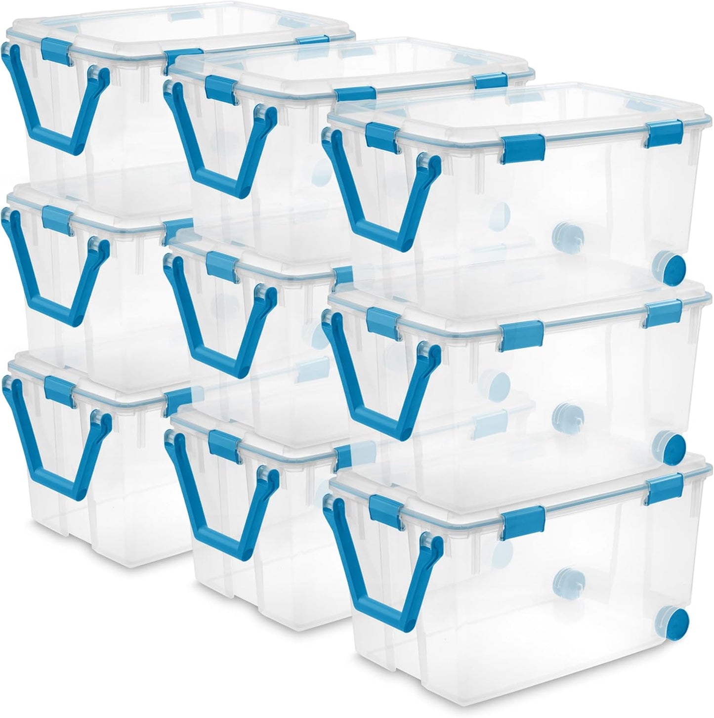 Sterilite 9-Pack Gasket Box, Weather-Resistant Storage Bins with Latching Lids, 120 Quart - Heavy-Duty Organizing Containers for Closet, Bathroom, and Office