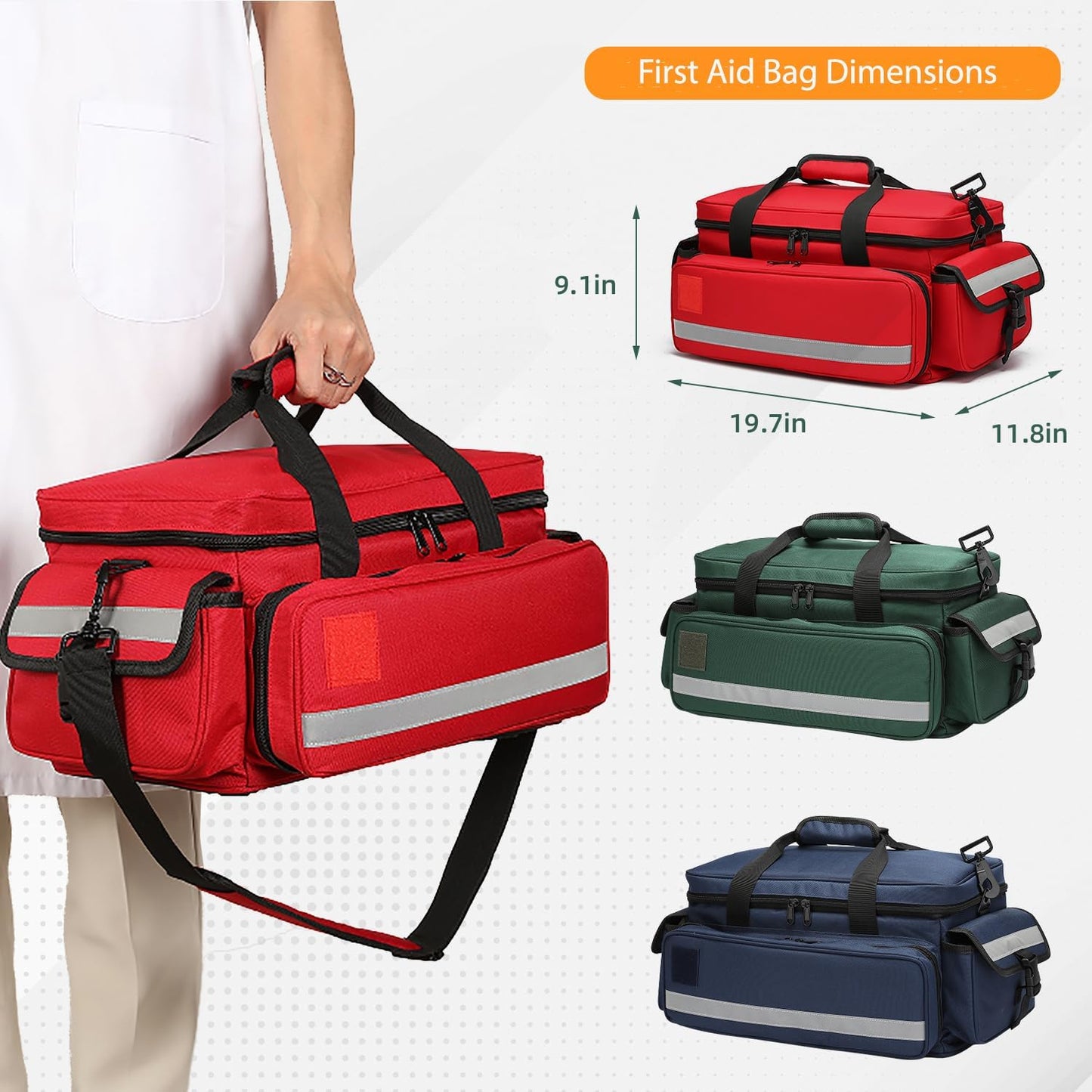 Medical Bag,First Aid Bag,Emergency Bag, Organizer Professional First Responder Trauma Bag with Detachable Dividers for Nurses,Home Health Care, EMT(Bag Only)