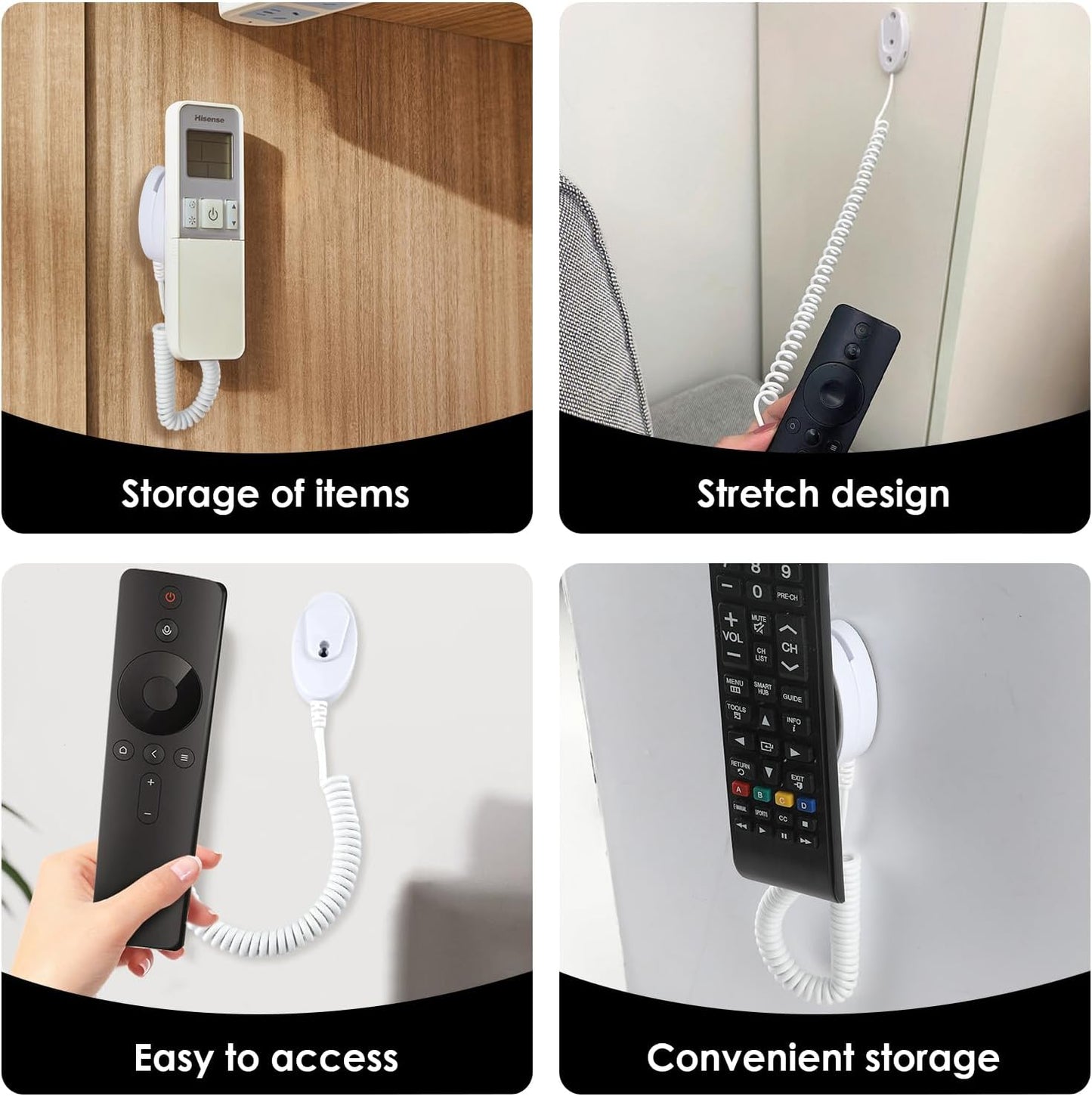 Magnetic Remote Leash Control Holder with Security Cable, Retractable Tidy Anti-lost Rope Organizer Easy Installation Stable Suitable for Projector TV Fan and Air Conditioner Remotes (2Pcs White, L)