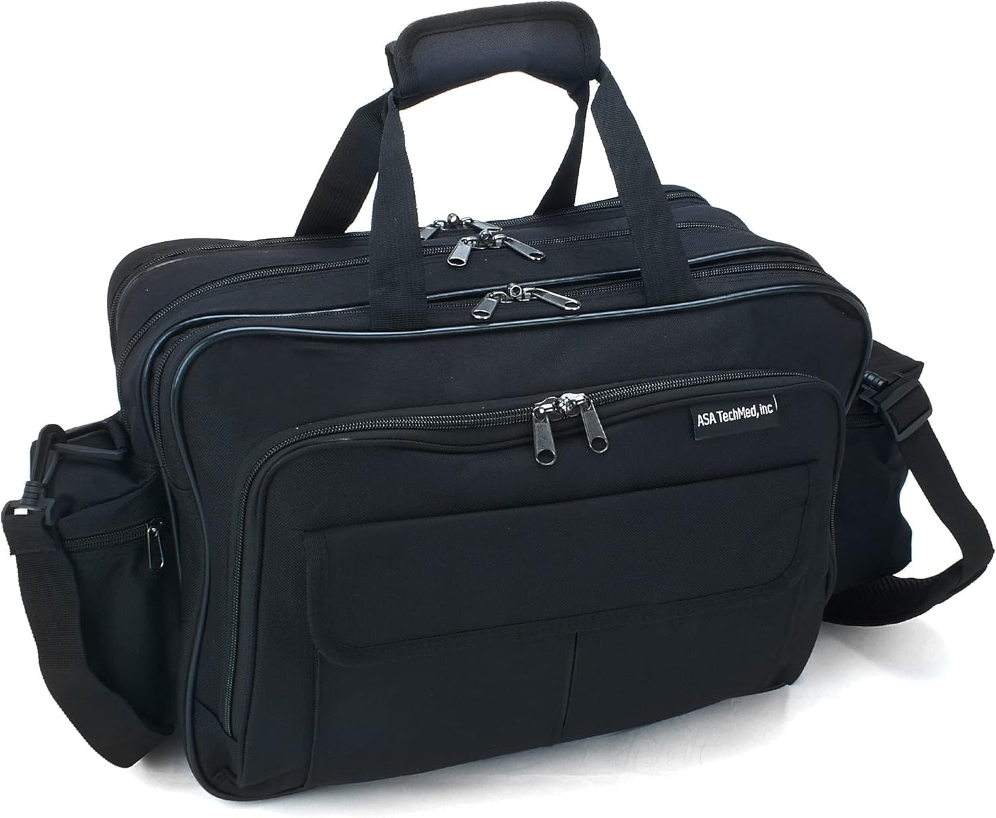 ASA TECHMED Nursing Bag with Compartments – Durable Medical Equipment Shoulder Bag for Nurses, Physicians, EMTs, Multi-Pocket, Nylon Reinforced, Adjustable Straps (Black)