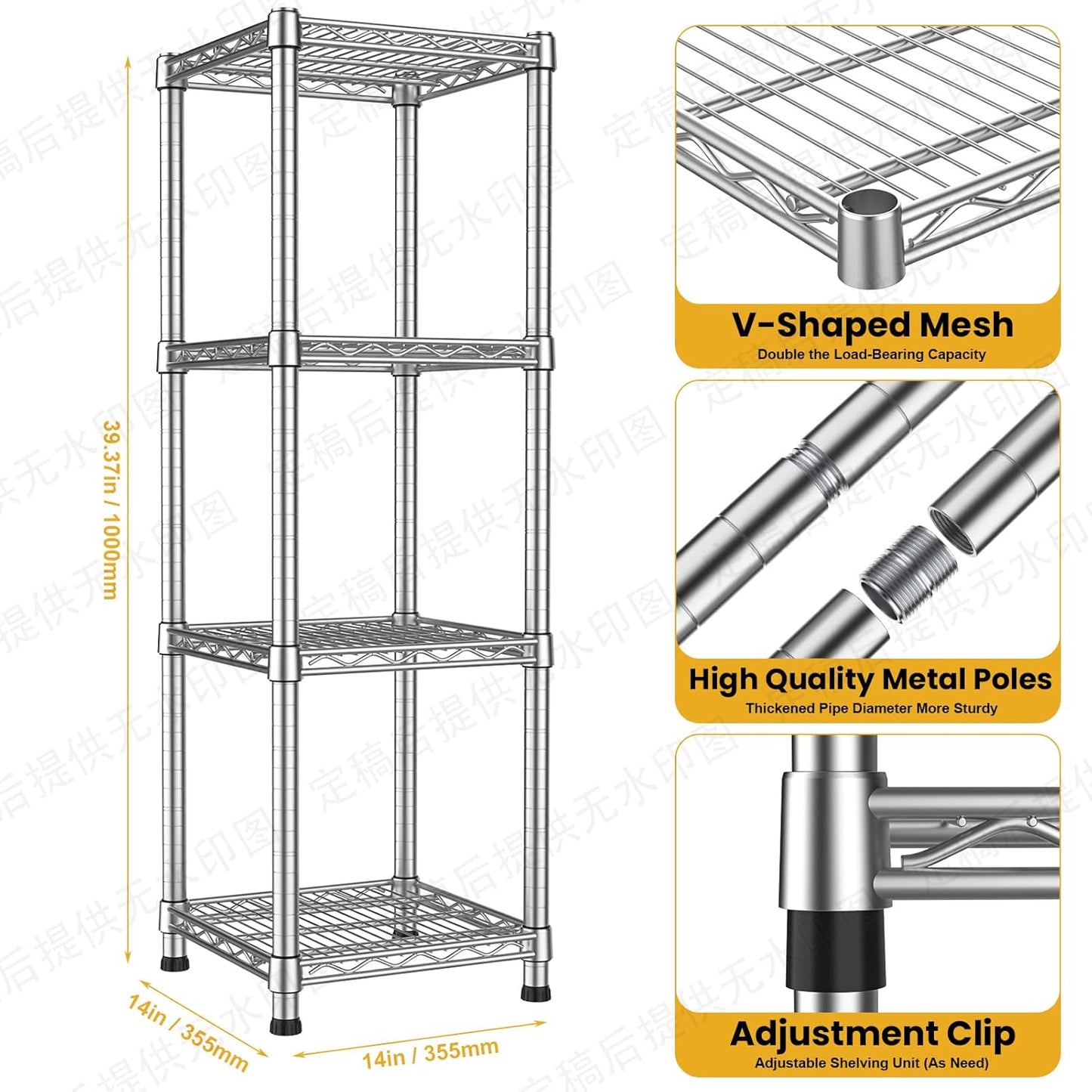 Metal Wire Shelving Unit Storage Shelves 4 Tier Adjustable Shelf Sturdy Steel Rack Standing Units Organizers organize for Laundry Bathroom Kitchen Closet Basement Garage Pantry Narrow Mesh Utility