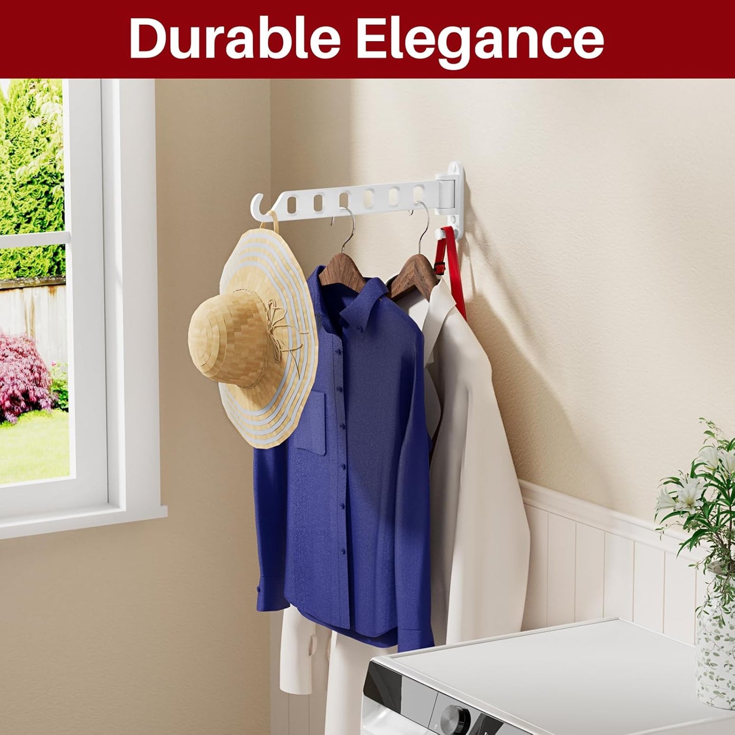Wall Mounted Drying Rack 1 Pack, Foldable Laundry Drying Rack with 6 Holes, Laundry Space Saver for Indoor & Outdoor Use
