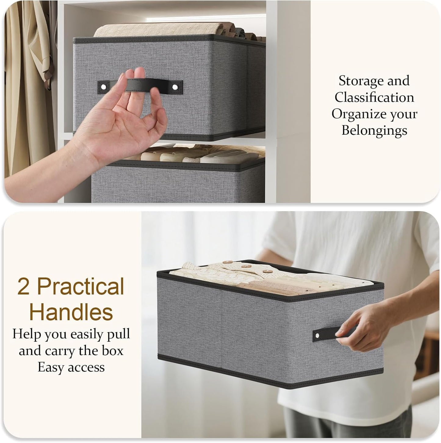 Foldable Storage Baskets, Fabric Drawer Organizers with Handles, Storage Bins for Organizing Shelves, 13 × 9.1 × 5.5 Inch, Gray, 6-Pack
