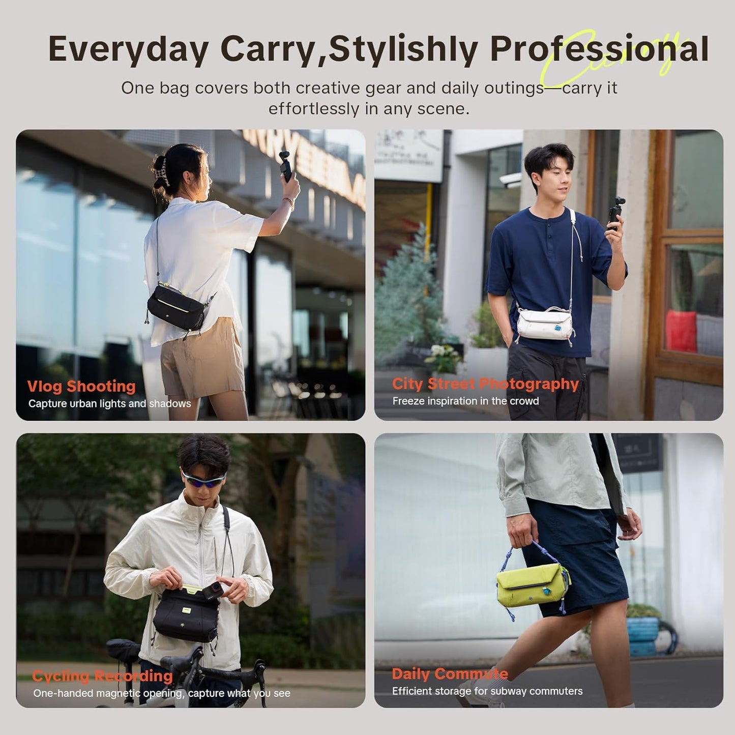 PGYTECH OneGo Pocket Sling for DJI Osmo Pocket 3, Portable Splashproof Everyday Carry Case with Detachable Strap, 2L, 3-Layer Storage Carrying Bag for Smartphones & Action Cameras Accessories, Green