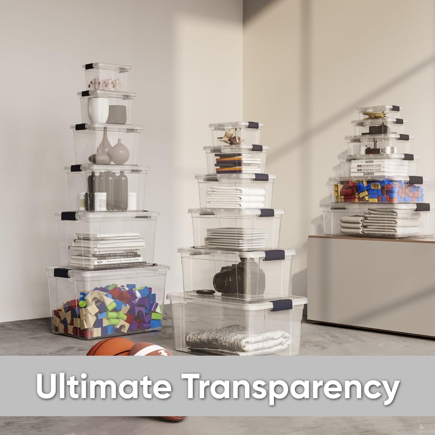 Superio Clear Storage Boxes with Lids, 8.7 Quart Plastic Container Bins for Organizing, Stackable Crates, BPA Free, Non Toxic, Odor Free, Organizers for Home, Office and Dorm, 6 Pack