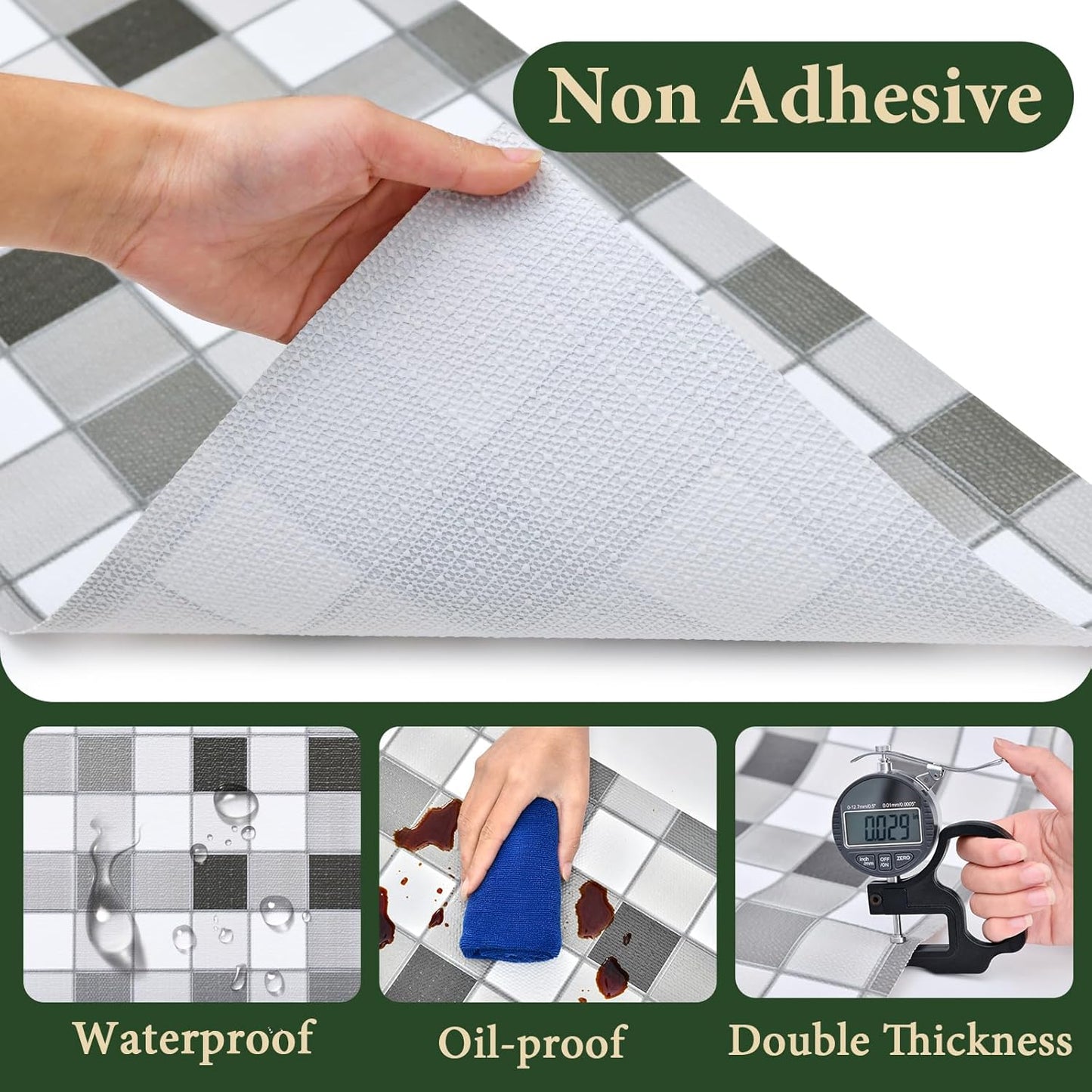 Drawer and Shelf Liner for Kitchen Cabinet: 12 in X 30 Ft Non Slip Waterproof Shelf Paper Non Adhesive Refrigerator Liners Gray Mosaic Easy Liners for Bathroom