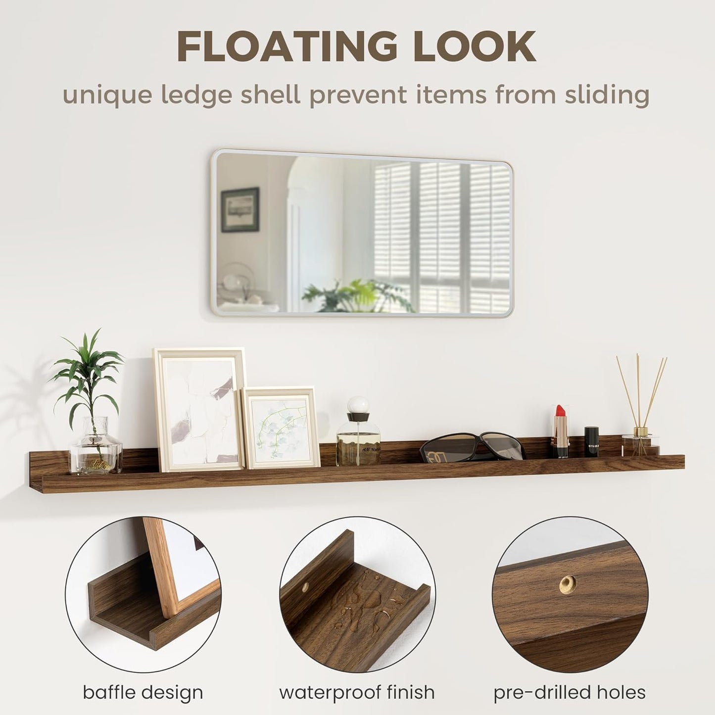Axeman 30 Inch Floating Shelves for Wall | Picture Ledge Shelf Set of 2 | Rustic Walnut Picture Shelf for Wall with Ledge | Floating Shelves with Lip | Photo Ledge Shelves for Books Album Records