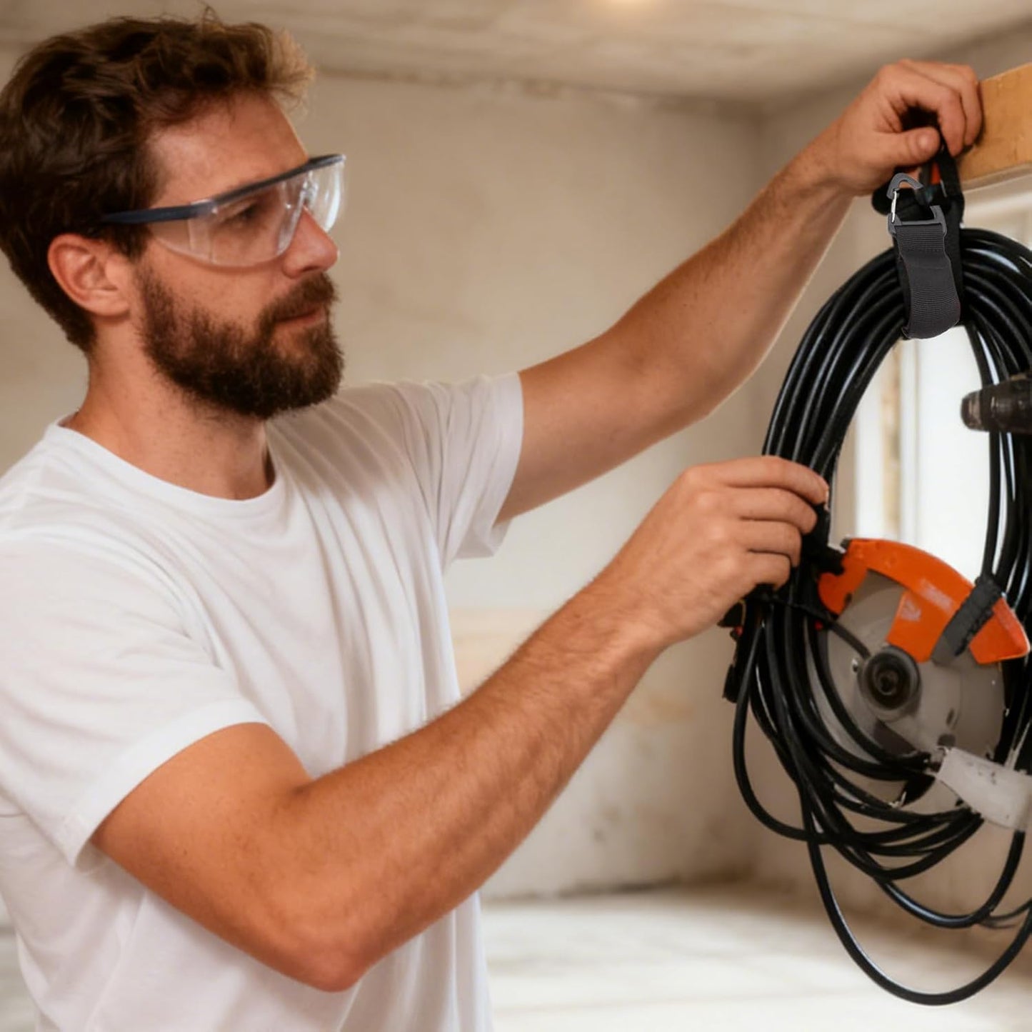 Extension Cord Storage - 16.5x3.8cm Cord Holder Straps | 4X Garage Heavy-Duty Cords Organizer, Extension Cords Wrap With Triangular Buckle For Home Workshop Warehouse Utility Room Basement Shed Closet