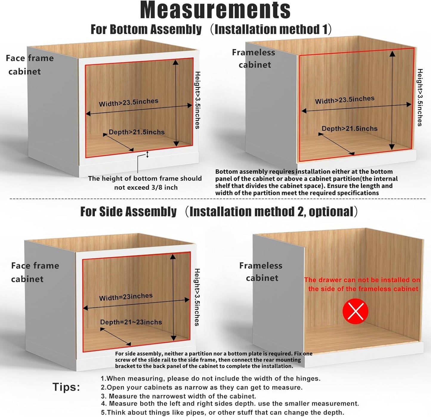 22”W x 21”D x 3”H Soft Close Slide Out Wood Drawer Organizer for Kitchen, Bottom and Side Assembly (Cabinet Opening>23.5 inches for Bottom Assembly, Opening= 23 inches for Side Assembly)