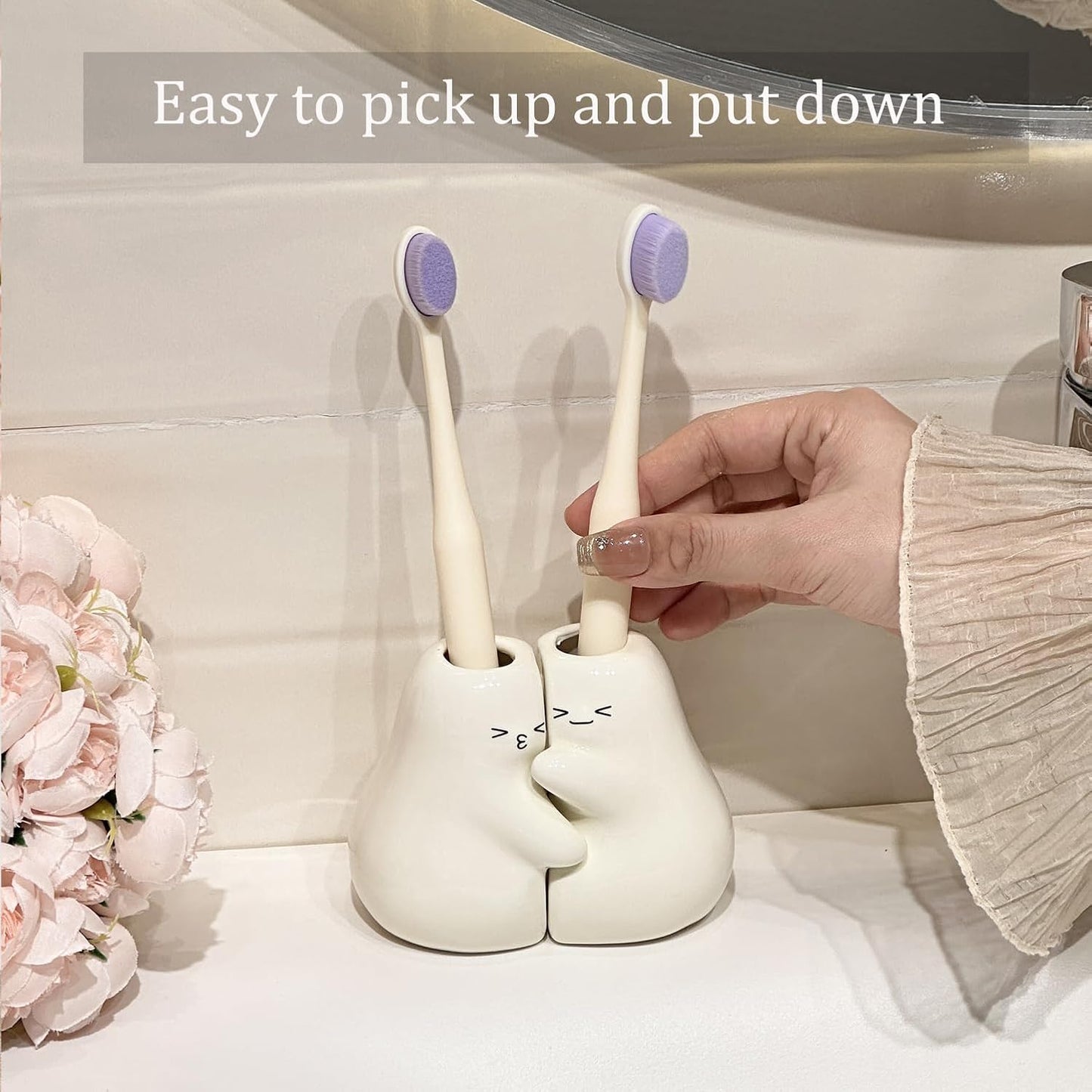 Ceramic Toothbrush Holder for Bathroom, Cute Tooth Brush Holders for Bathroom Countertop Home Office Table Decor