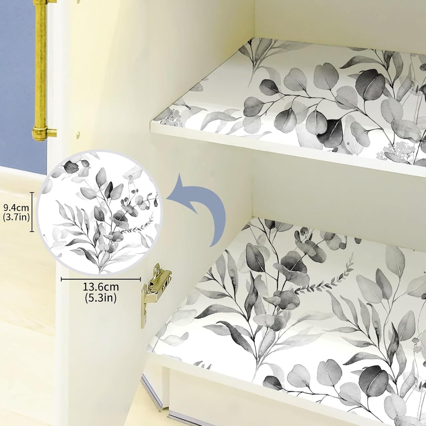 HAOKHOME Floral Shelf Liner and Cabinet Liner, Self-Adhesive Drawer Liners, Peel and Stick Contact Paper for Kitchen Cabinets and Cupboard, Bathroom Drawers, Grey/White 17.3in x 6.5ft