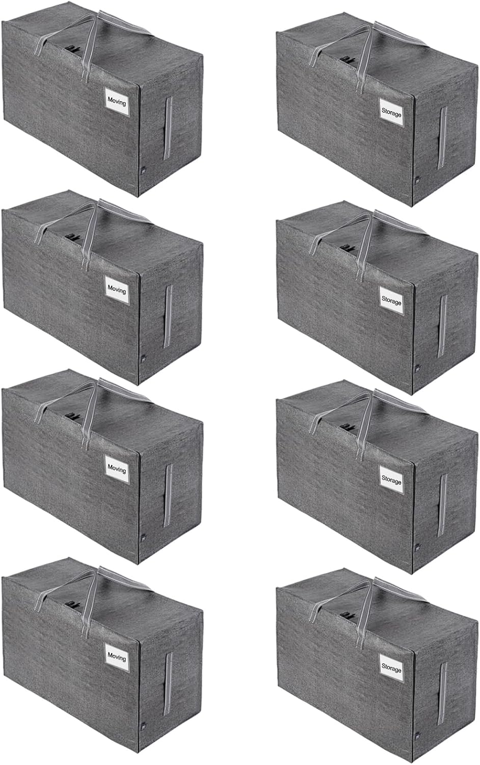 VENO 8 Pack Moving Bags, Moving Supplies, Moving Boxes, College Packing Storage Boxes with Lids Alternative, Heavy Duty Dorm Organizer Tote, Extra Large, Sturdy Handles, Zipper (Dark Gray, 8 Pack)