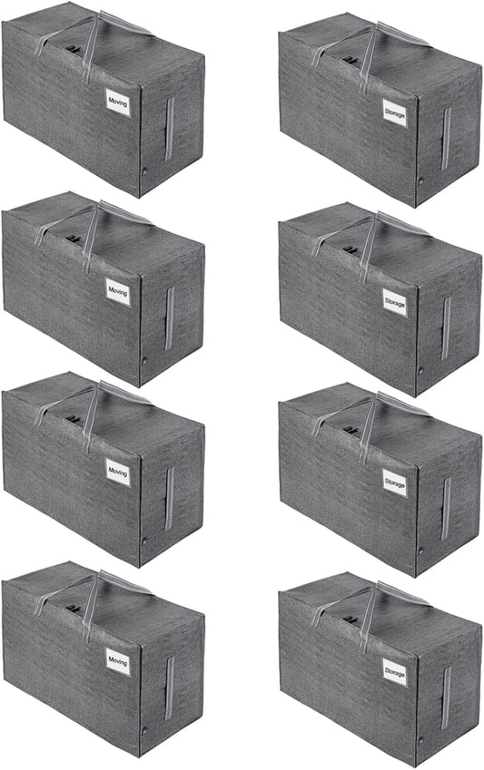 VENO 8 Pack Moving Bags, Moving Supplies, Moving Boxes, College Packing Storage Boxes with Lids Alternative, Heavy Duty Dorm Organizer Tote, Extra Large, Sturdy Handles, Zipper (Dark Gray, 8 Pack)