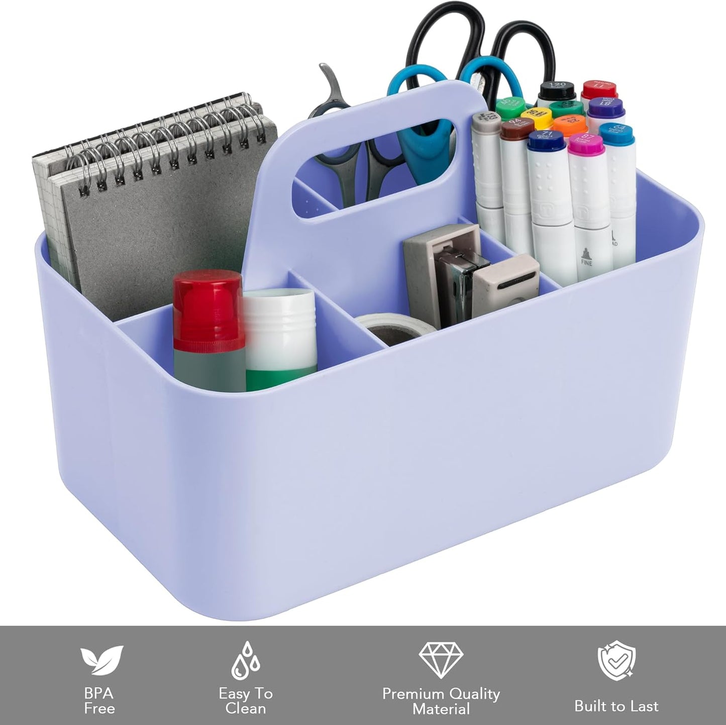 Tiawudi 2 Pack Caddy Organizer with Handle, Portable Plastic Caddy, Storage Organization for Cleaning, Bath, Makeup, Art, Craft, Stationery, Classroom and Office, Tote Organizer