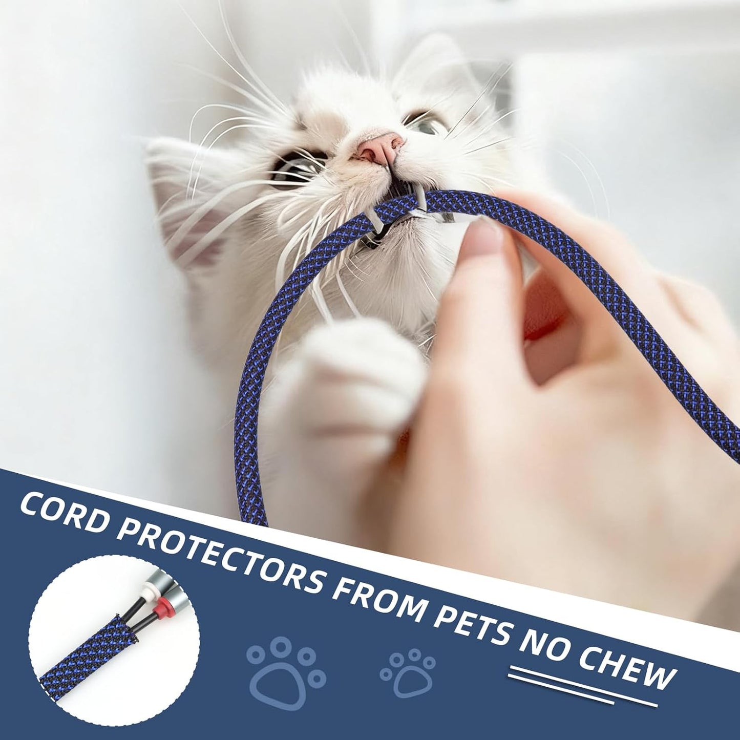 Braided Cable Sleeving, PET Expandable Braided Cable Sleeve, Flexible Mesh Sleeving Cord Management for Audio Video and Other Home Device, Cord Protector from Pets (Black Blue-2, 5/8")