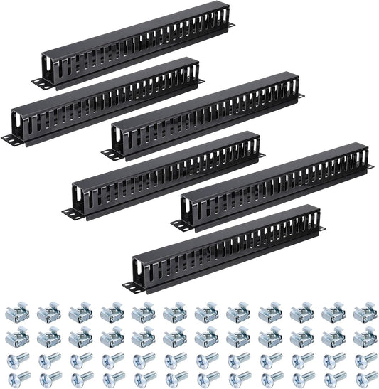 PATIKIL 1U 19 Inch Cable Manager, 6 Pack 24 Slot Horizontal Rack Mount Wire Management Metal Finger Duct Wire Organizer for Network Cabinet, Black