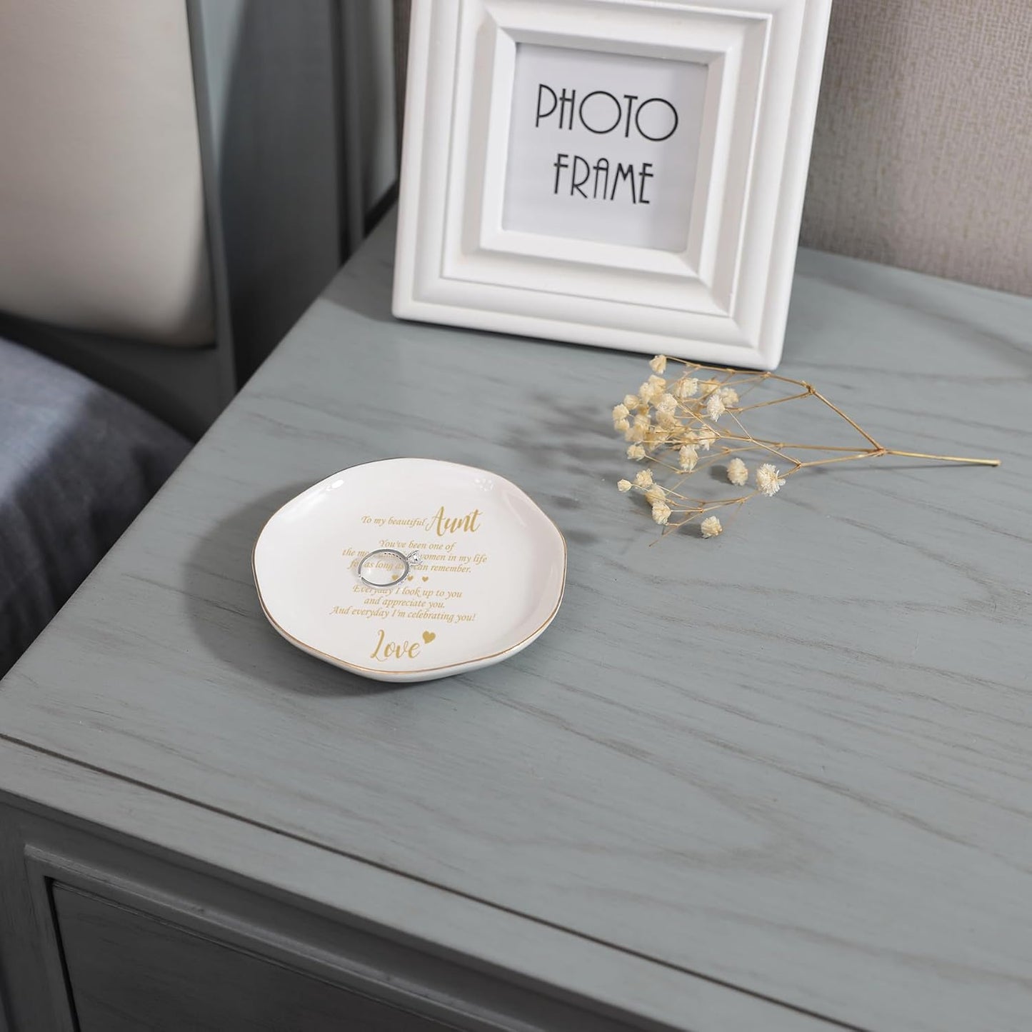HOME SMILE Christmas Mothers Day Birthday Gifts for Aunt from Newphew or Niece-Ceramic Ring Dish Jewelry Tray-Everyday I look Up to you and appreciate to you