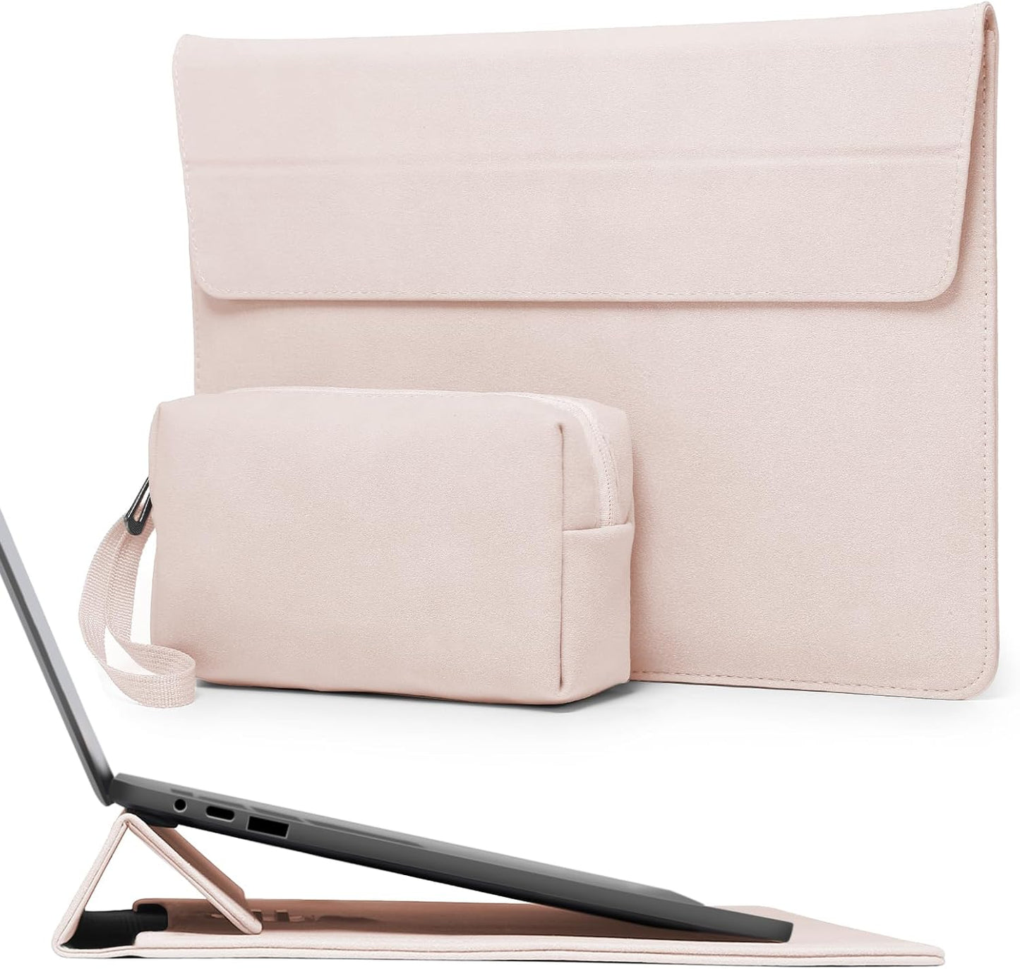 HYZUO 15 Inch Laptop Sleeve Case with Stand Feature for MacBook Air 15 M4 A3241 M3 A3114 M2 A2941 2025-2023, MacBook Pro 15, 15" Surface Laptop 7/6/5/4/3, with Carrying Pouch, Apricot