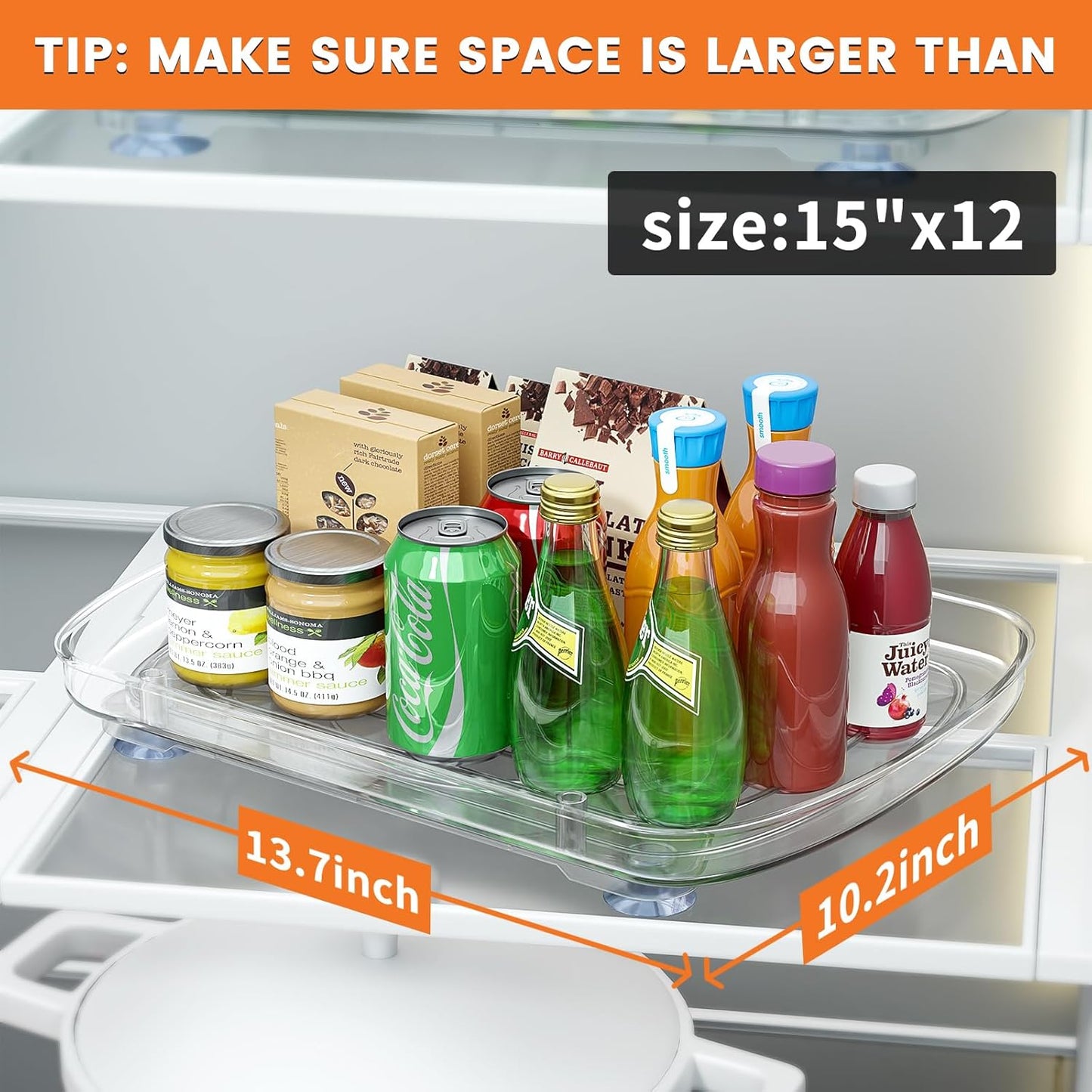 HIYOHIYO Clear Lazy Susan Organizer for Refrigerator Rectangular Fridge Turntable Organizers and Storage Pull Out & 360°Rotating for Cabinet, Pantry, Kitchen, Table, Bathroom (1-Pack 13.7"x10.2")
