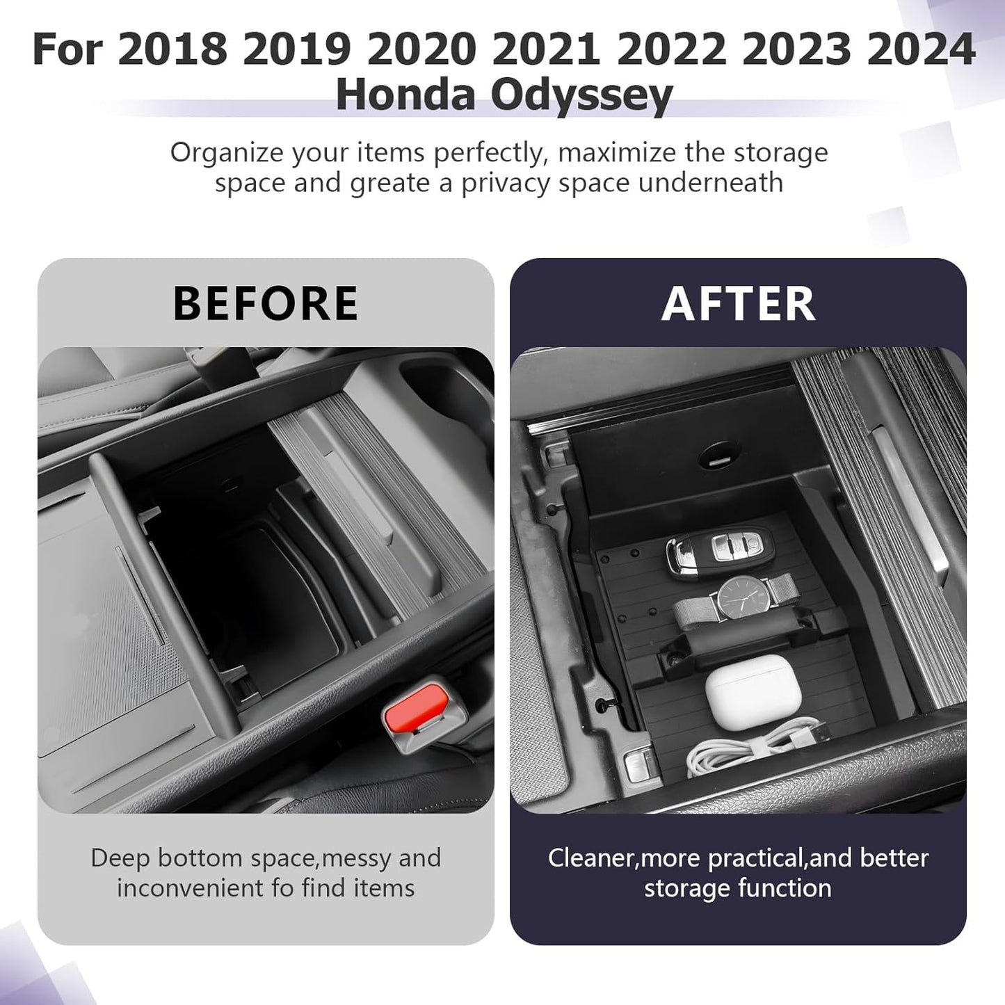 LUWU 2018-2026 Odyssey Center Console Organizer Compatible with 2018-2024 2025 2026 Odyssey Accessories Armrest Console Organizer Armrest Insert Tray Odyssey 2026 Accessories Black
