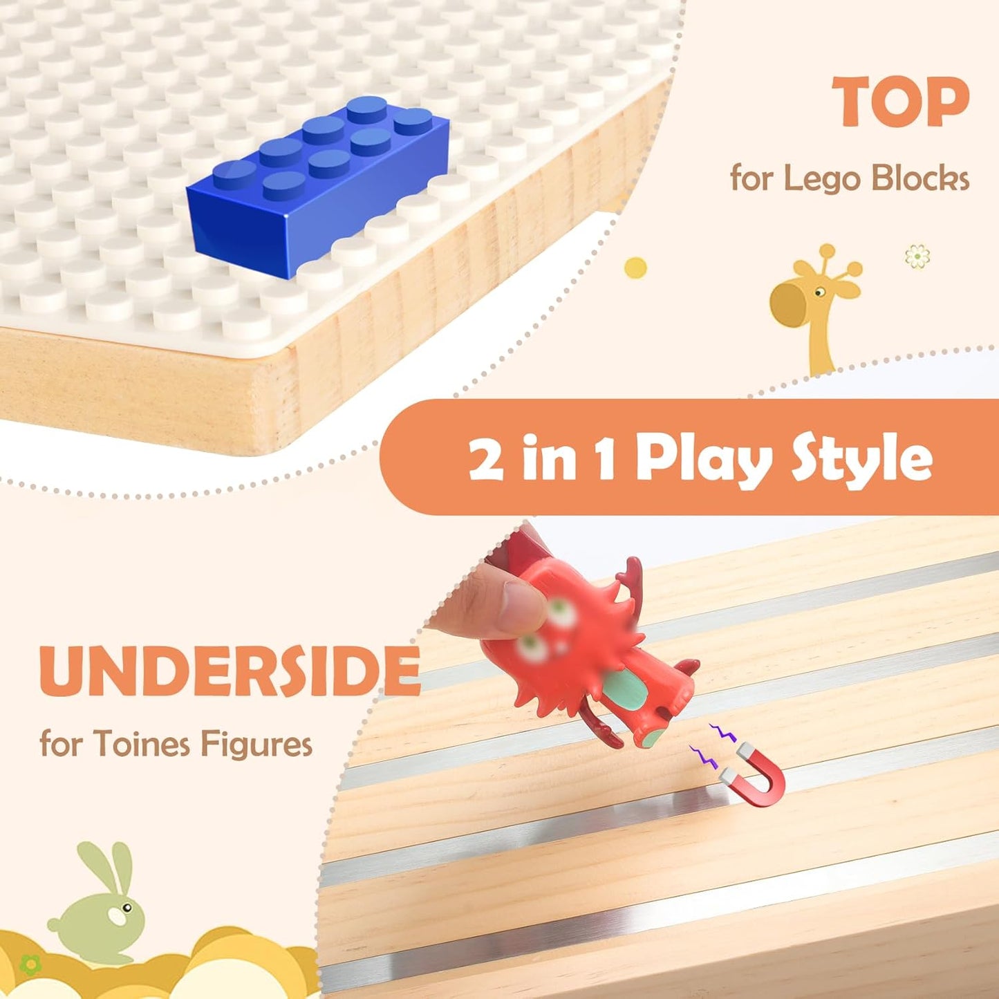 Shelves for Tonies Figures and Legos Building Bricks, 2 in 1 Display Case Magnetic Wooden Floating Shelves (Only Shelf) Compatible with Tonie Box Player Character for Children Room