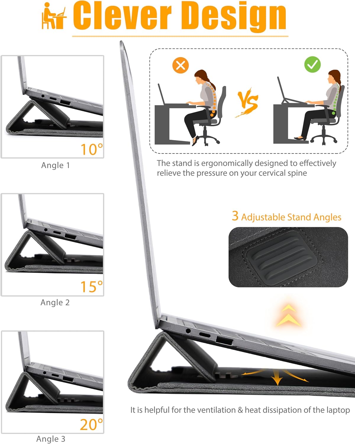 HYZUO 15 Inch Laptop Sleeve with Adjustable Stand Feature for MacBook Air 15 M4 A3241 M3 A3114 M2 A2941 2025-2023, MacBook Pro 15, 15" Surface Laptop 7/6/5/4, with Carrying Pouch, Space Gray