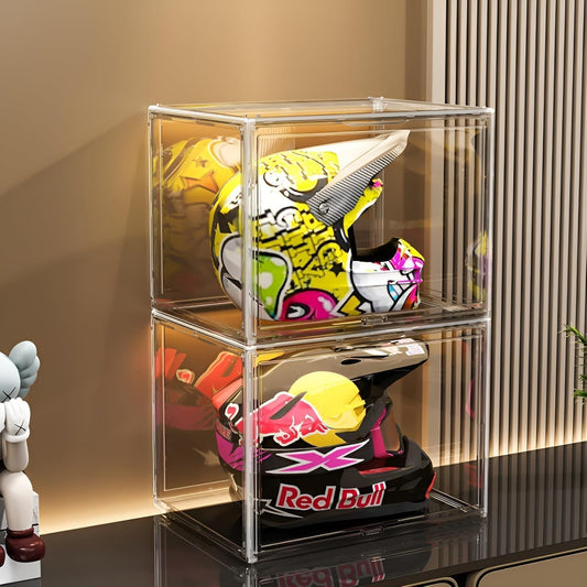 Clear Stackable Plastic Storage Bins with Lid, Dustproof Display Cases, Extra Large Figures Collectibles Showcase, Boot & Shoe Boxes, Helmet Protection Organizer (Clear-XL-1 Pack)