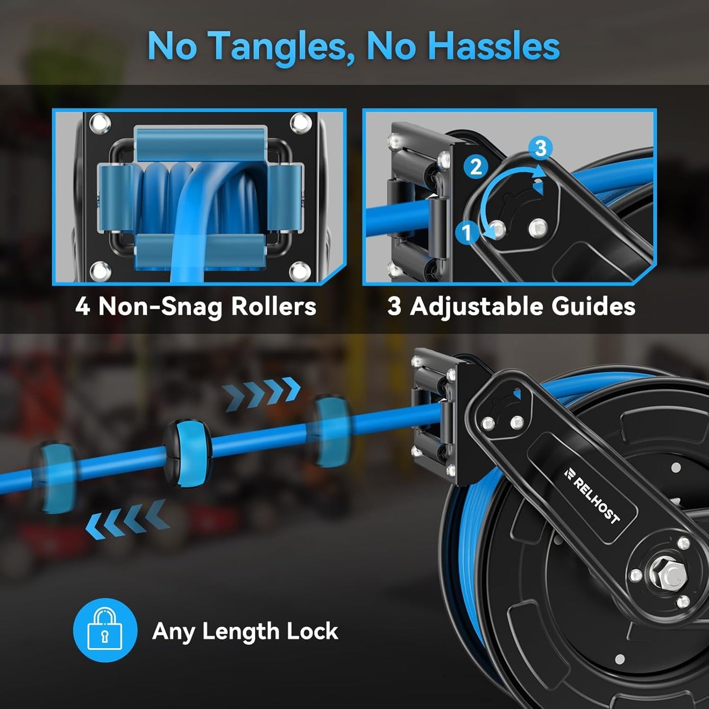 Retractable Air Hose Reel Dual Arms, 50 ft x 3/8 in Hybrid Air Hose (300PSI), Heavy Duty Compressor Hose Reel, Auto Rewind & 180° Swivel - Wall/Ceiling Mount for Workshops