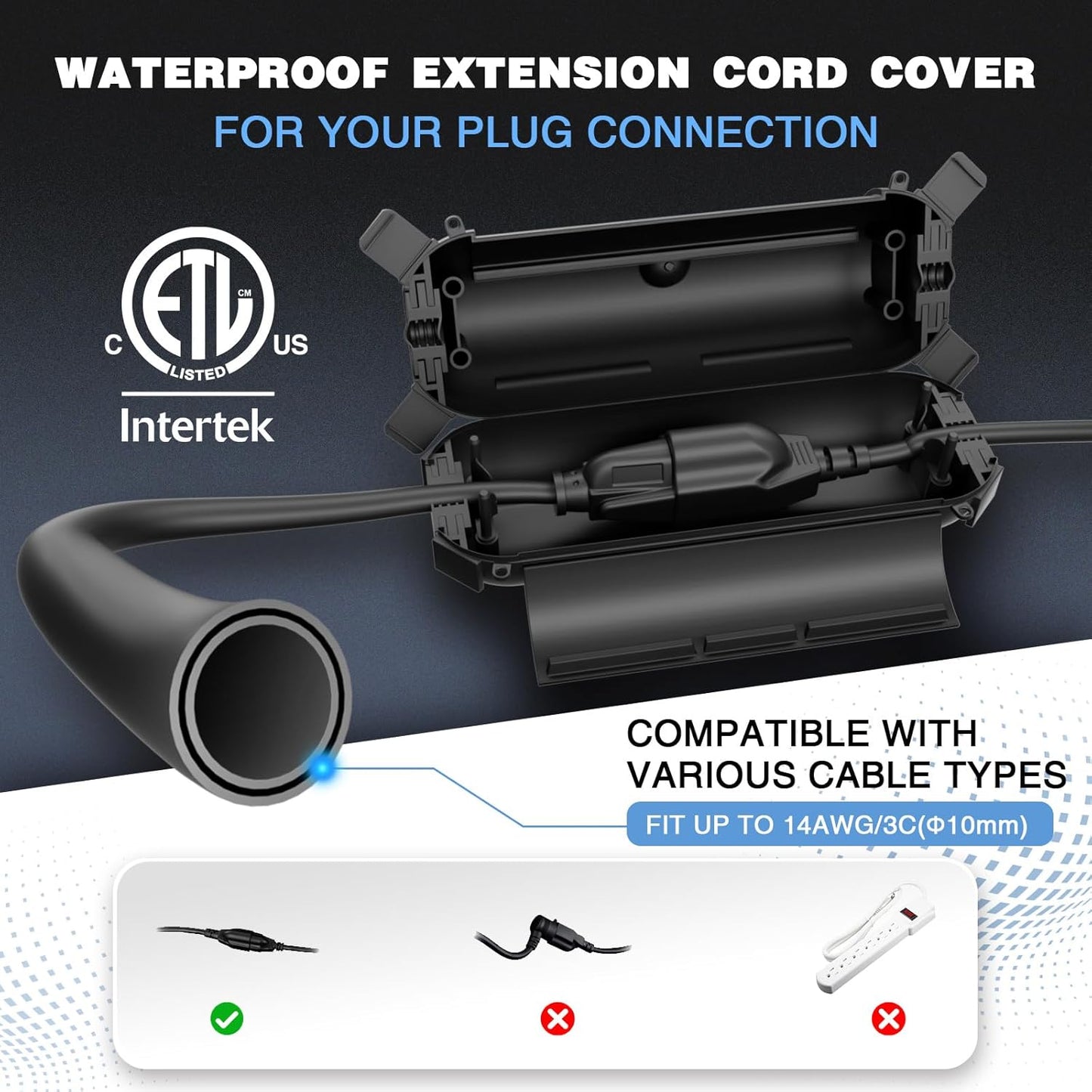 Flemoon [6 Pack] Outdoor Extension Cord Safety Cover with Waterproof Seal, Weatherproof Electrical Connection Box to Protect Outdoor Outlet, Plug, Socket, Christmas Holiday Decoration Light, Black
