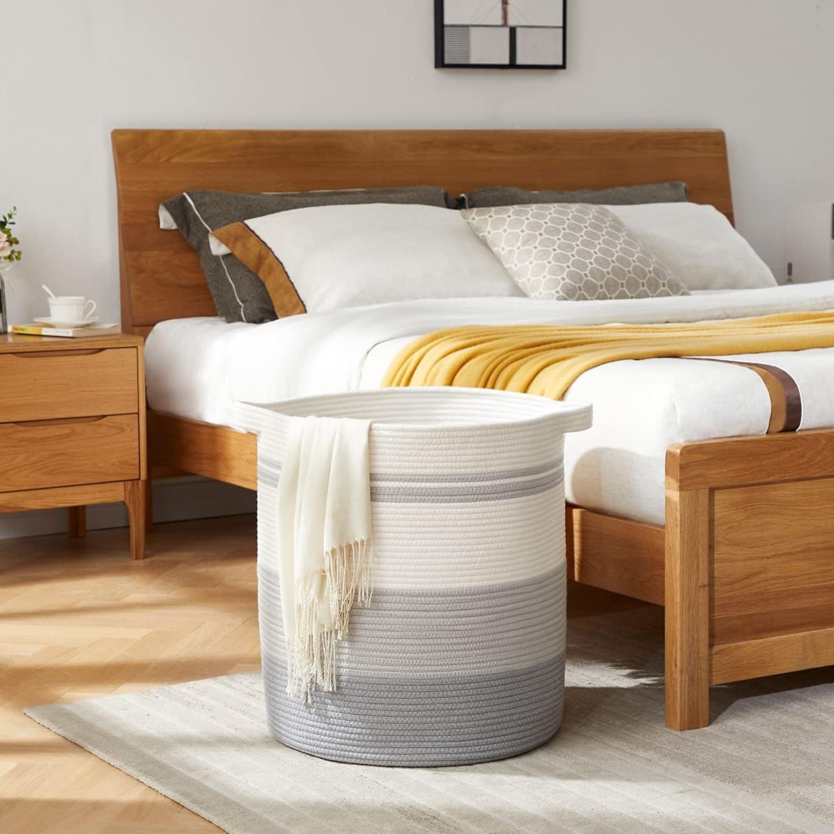 OIAHOMY 115L Laundry Baskets Hamper with Handles, Decorative Basket for Living room, Woven Storage Basket for Toys Bin,Pillows, Blankets, Clothes-20x22.5in-Gradient Grey