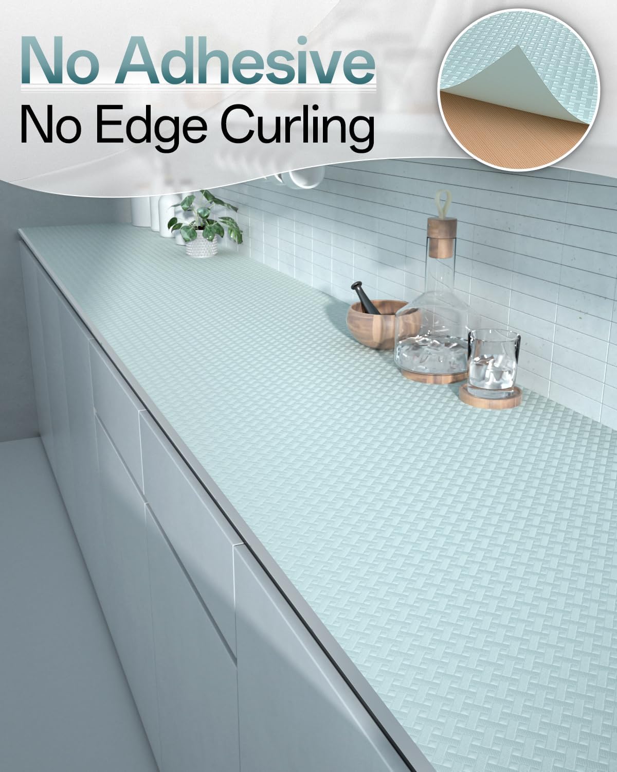 Shelf and Drawer Liner for Kitchen Cabinet, Non-Adhesive 12in x 240in Waterproof Contact Paper Refrigerator Liners Thickened Durable EVA Material Non Slip Mat for Dresser Cupboard Pantry Protector