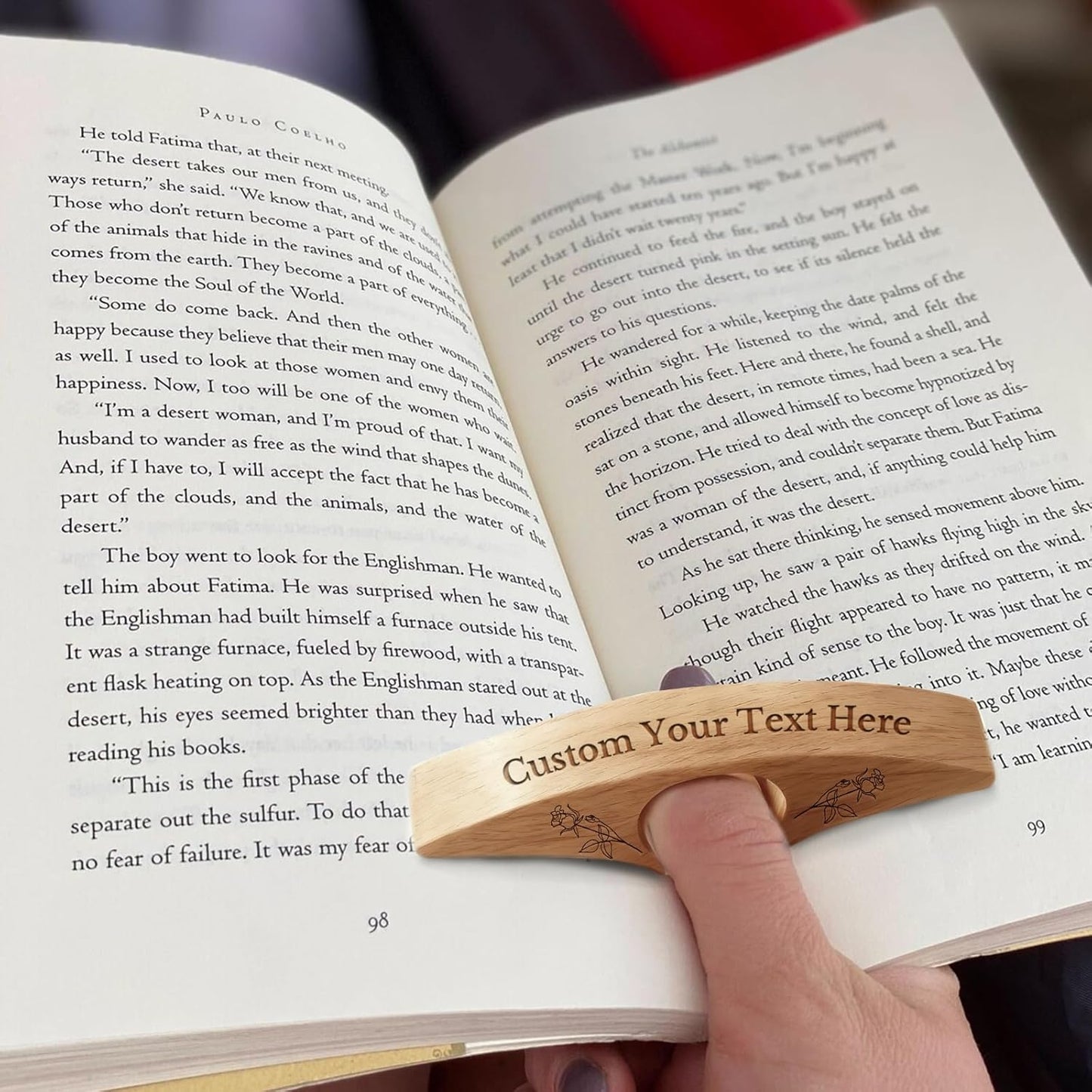 QYH Custom Book Page Holder with Name – Personalized Wooden Thumb Page Holder for One-Hand Reading, Gift for Book Lovers, Parents, Partners, Christmas, Teacher’s Day (Walnut Wood)
