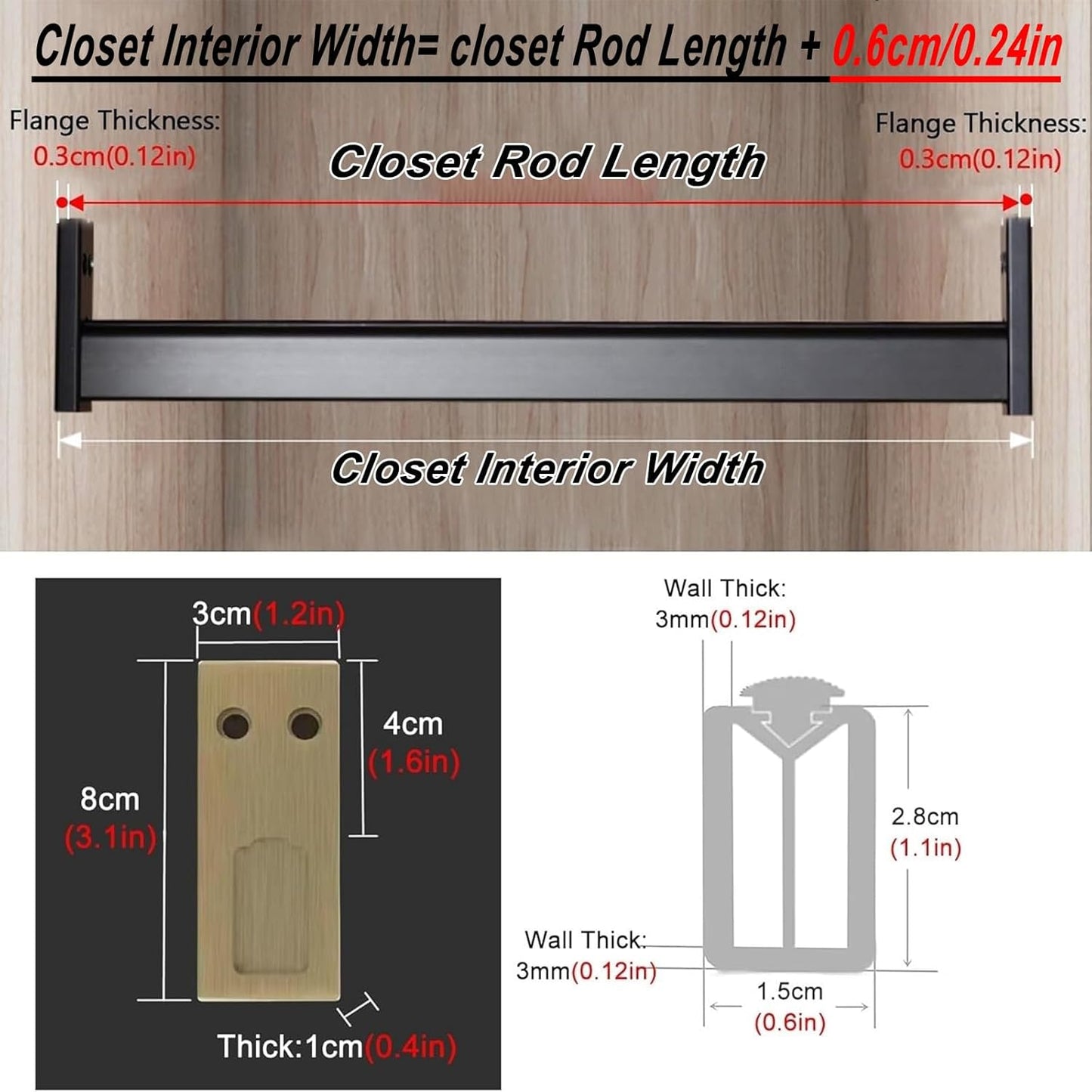 Square Closet Rods-Cuttable, Removable-Heavy Duty Black Wardrobe Rods and Brackets-Commercial, 12 16 18 24 28 30 60 72 In-Suitable for.Laundry.Home.Hotel.Clothing Store (Silver,38in)
