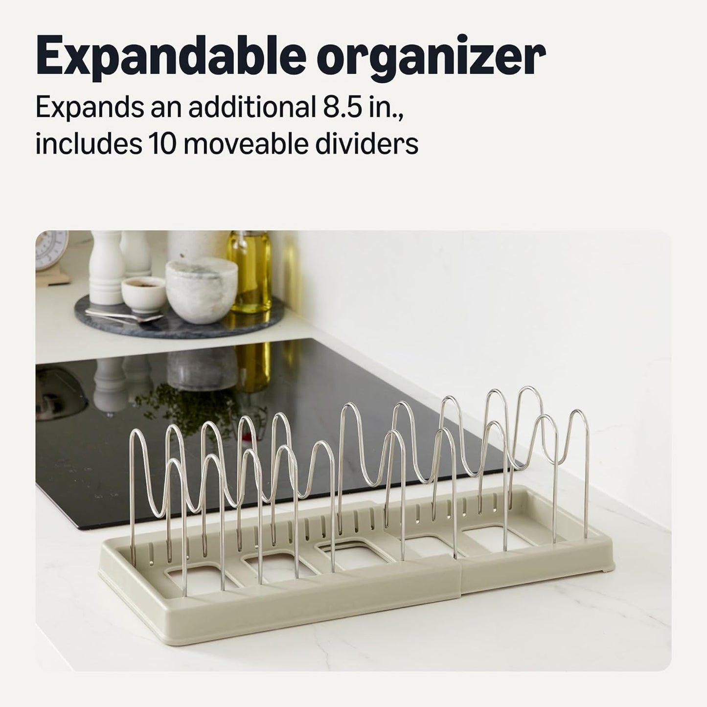 Amazon Basics Cookware and Bakeware Organizer, Includes 10 Dividers, Stainless Steel, Expandable from 12.2 in. - 20.7 in