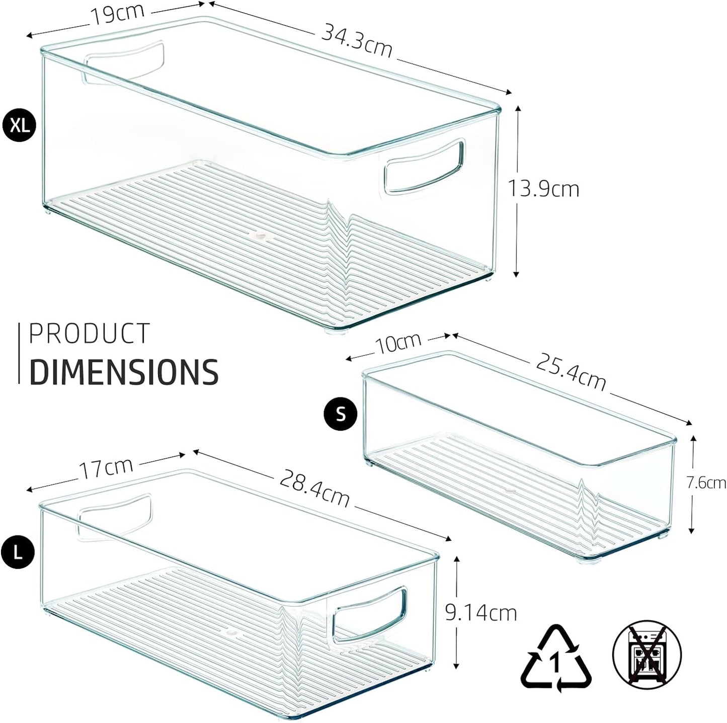 Hudgan 8 PACK Stackable Pantry Organizer Bins (3 sizes) - Clear Fridge Organizers for Kitchen, Freezer, Countertops, Cabinets - Plastic Food Storage Container with Handles for Home and Office