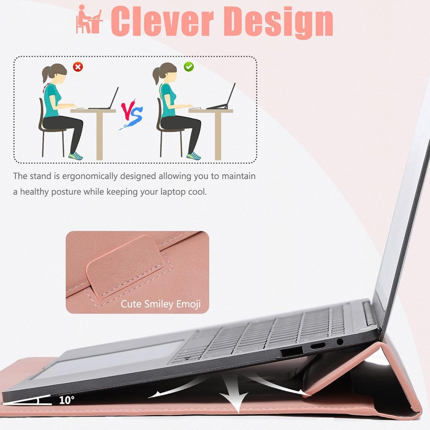 HYZUO 15 Inch Laptop Sleeve Case with Stand for MacBook Air 15 M4 A3241 M3 A3114 M2 A2941 2025-2023, 15" Surface Laptop 7/6/5/4, MacBook Pro 15 A1990 A1707 2019-2016, with Pouch, Pink