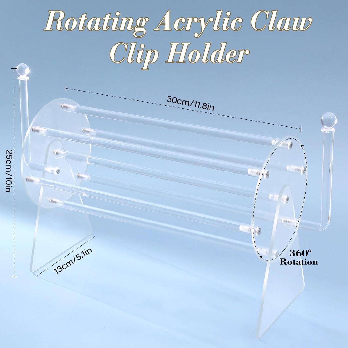 SNOWSTAR Acrylic Claw Clip Organizer Holder,360-Degree Rotating Claw Clip Holder and L-Type Storage,Hair Clip Organizer Display Clear Stand for Women and Girls