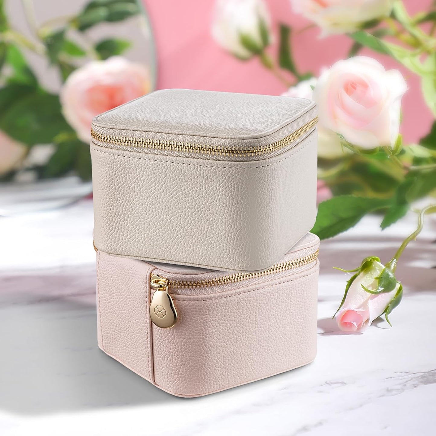 Vlando Jewelry Box with 6 Velvet Jewelry Bags Travel Jewelry Storage Box for Women Girl Jewelry Organizer Necklace Rings Earrings Bags Wedding Gifts Christmas Gifts for Women(Pink)