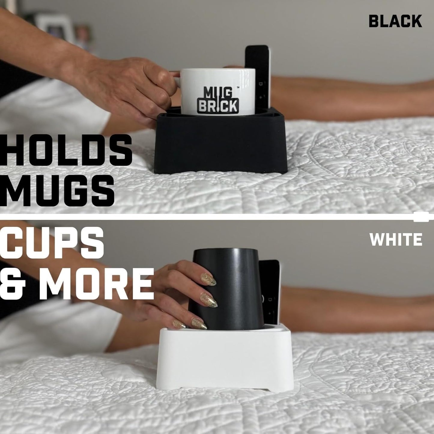 MugBrick Drink Holder for Couch, Bed, Car, Boat - Non-Spill Table and Desk Cup Holder, Tip Proof Spill Prevention Organizer, White