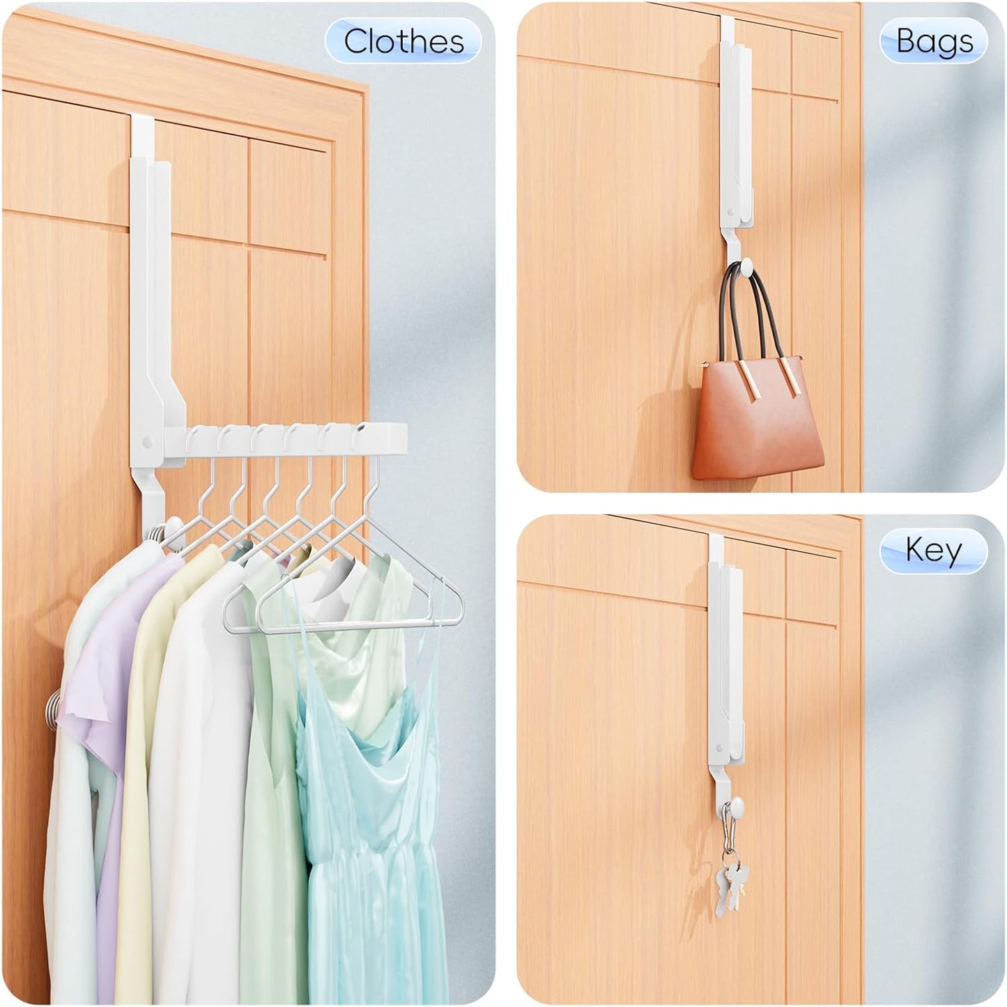 BAKON Over The Door Hanger Folding Clothes Drying Rack, Folding Hanging Coat Rack for Indoor Laundry Room Compact Small Space Foldable Portable Clothing Hanger Hook Collapsible (Wihte-4(Upgraded))