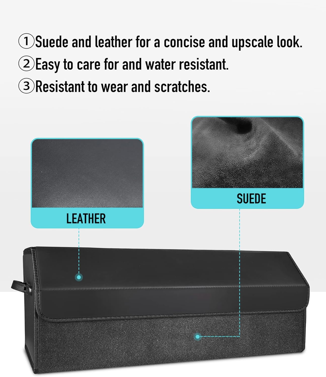 Car Organizers for Trunk for Suv Sedan, Leather Storage Box,Extra Large,Magnetic Lid,Collapsible and Adjustable, S004, Black