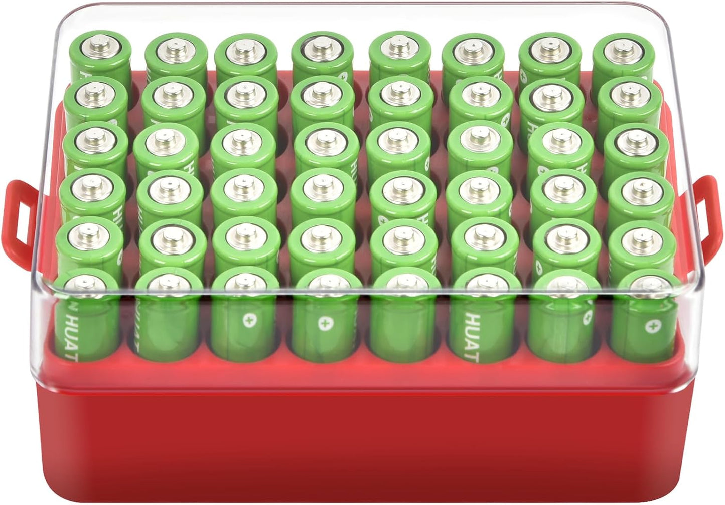 ALCYON Battery Organizer Storage Case, Battery Vault Box Container for 48pcs AA Batteries, Plastic Clear Protective Battery Holder for Travelling/Home/Office (Red, Large)