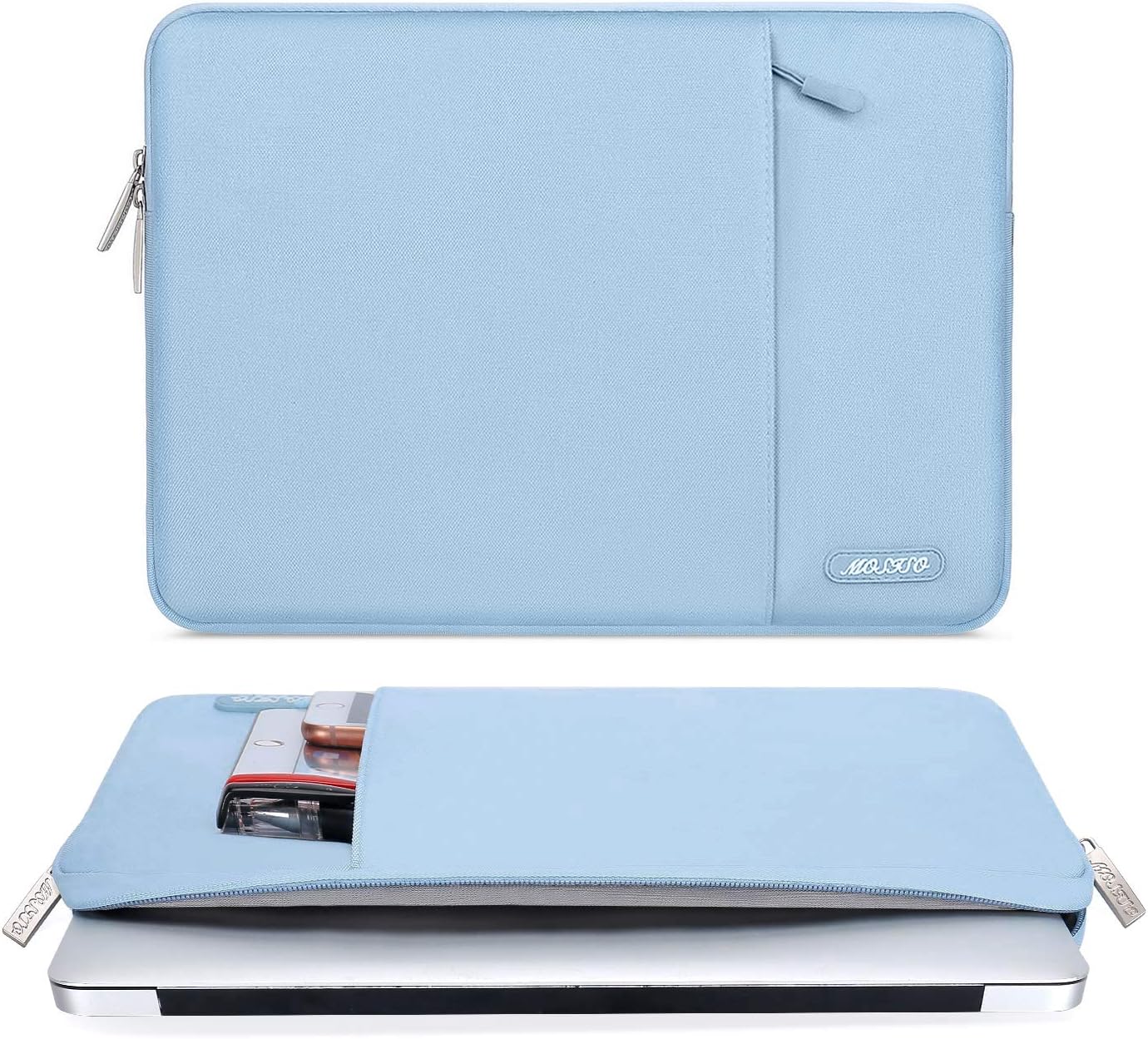 MOSISO Laptop Case 13.3 inch, 13-13.3 inch Laptop Sleeve Compatible with MacBook Air/Pro 13/Pro 14 M5 M4 M3 M2 M1, HP Dell ASUS Lenovo,Polyester Vertical Computer Sleeve Bag with Pocket, Air Blue